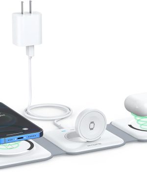 Wireless Charger 3 in 1,RTOPS Magnetic Travel Wireless Charging Station Multiple Devices,GaN 3 in 1 Charging Station,Compatible for iPhone16/15/14/13/Pro/Max,iWatch,AirPods4/3/2/Pro(Adapter Includes)