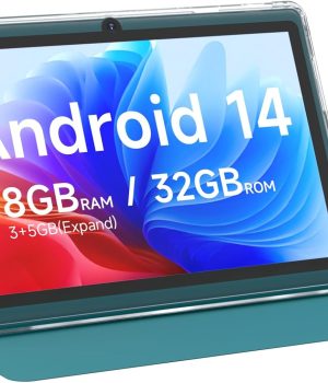 Android 14 Tablet 7 inch Tablets with Case, 8GB RAM 32GB ROM 1TB Expand, Quad-Core Processor Tablet PC, 1024 x 600 IPS Screen, Dual Camera, 3000mAh Battery, Bluetooth, WiFi, GMS, Widevine L1, Navy